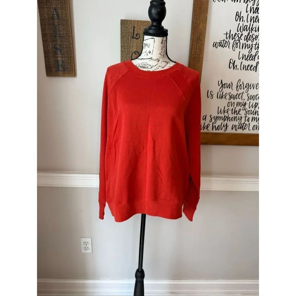 Zella Women's Crew Neck Relaxed Fit Long Sleeve Pullover Sweatshirt Red Small